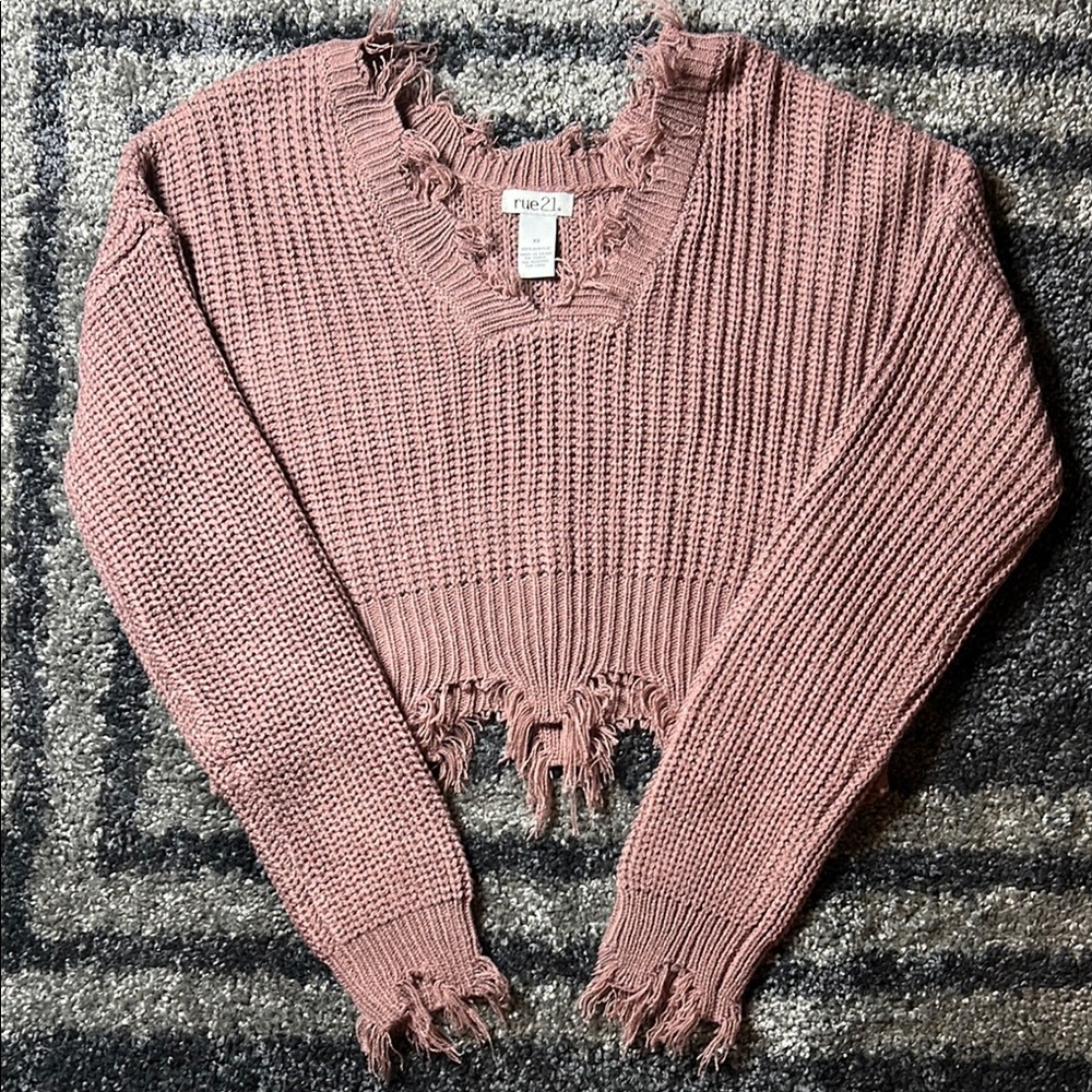 Rue 21 Dusty Pink Fringe Crop Sweater Size XS